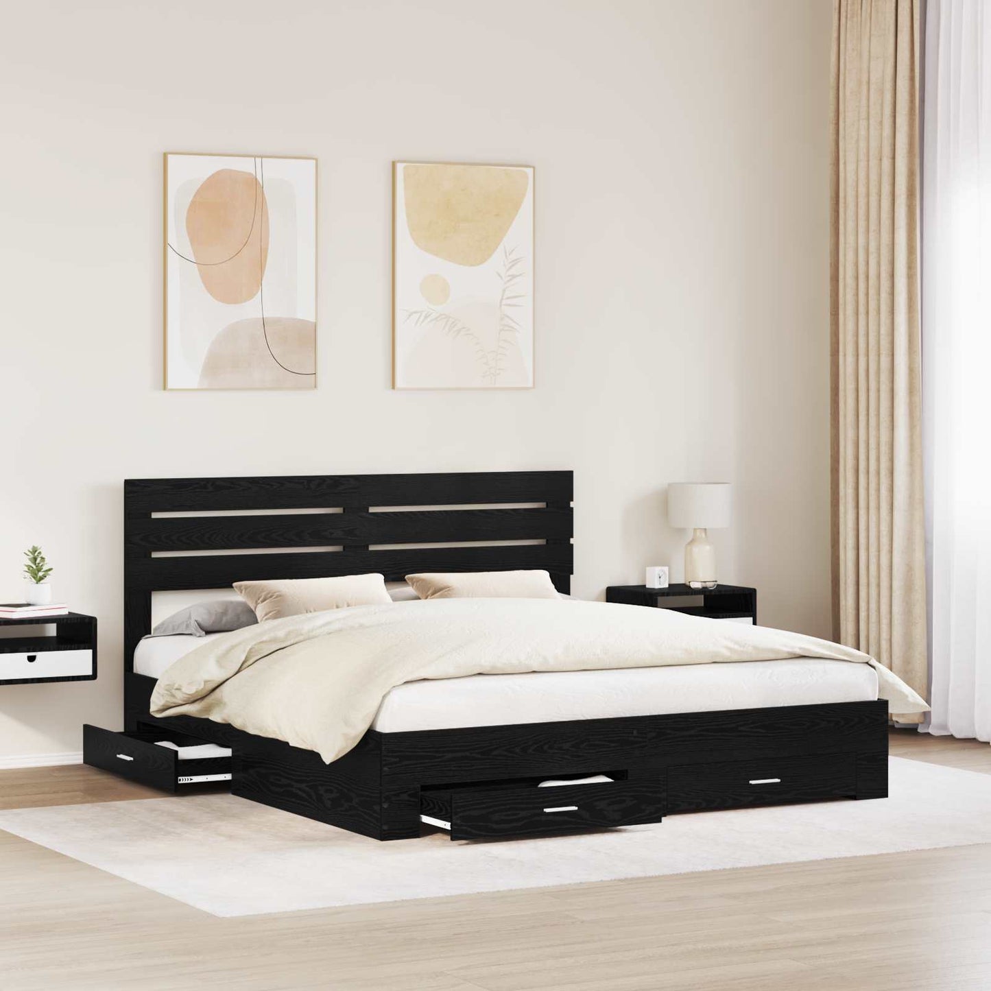 vidaXL Bed Frame with Drawer Black Oak 180 x 200 cm Engineered Wood 3