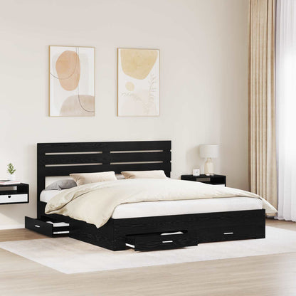 vidaXL Bed Frame with Drawer Black Oak 180 x 200 cm Engineered Wood 3