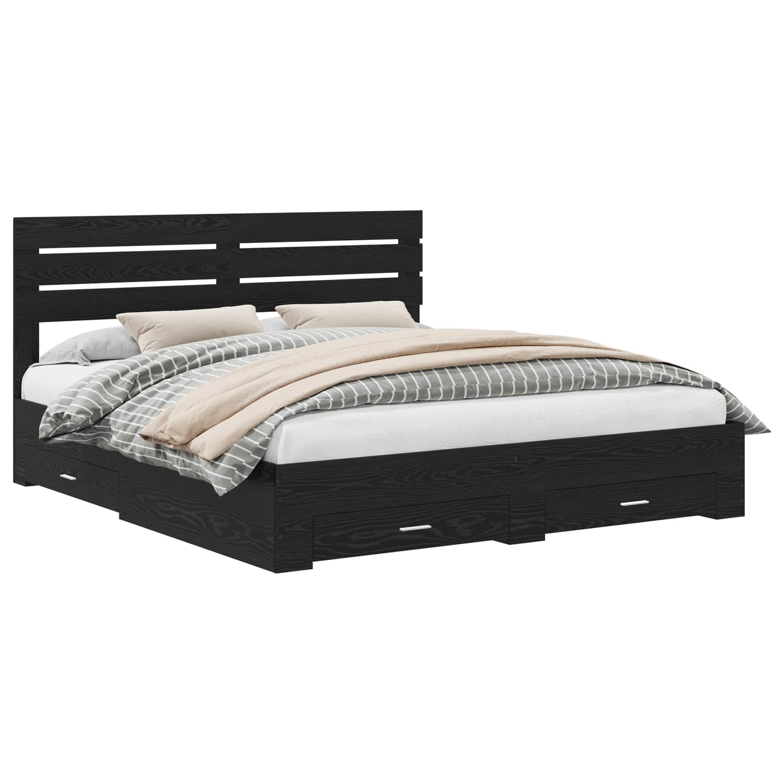 vidaXL Bed Frame with Drawer Black Oak 180 x 200 cm Engineered Wood 2