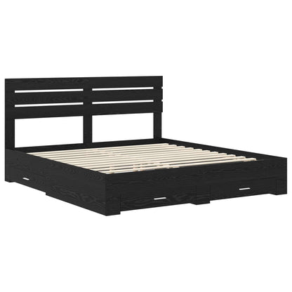 vidaXL Bed Frame with Drawer Black Oak 180 x 200 cm Engineered Wood 4