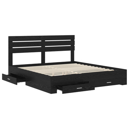 vidaXL Bed Frame with Drawer Black Oak 180 x 200 cm Engineered Wood 5
