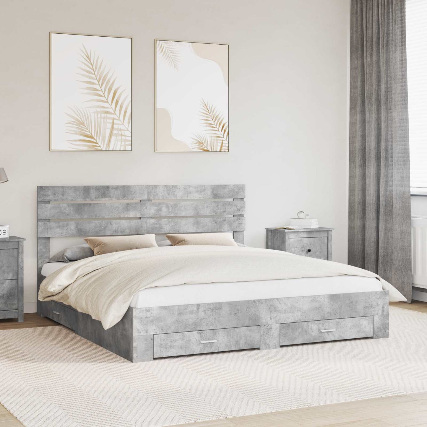 vidaXL Bed Frame Concrete Grey 180 x 200 cm Engineered Wood 1