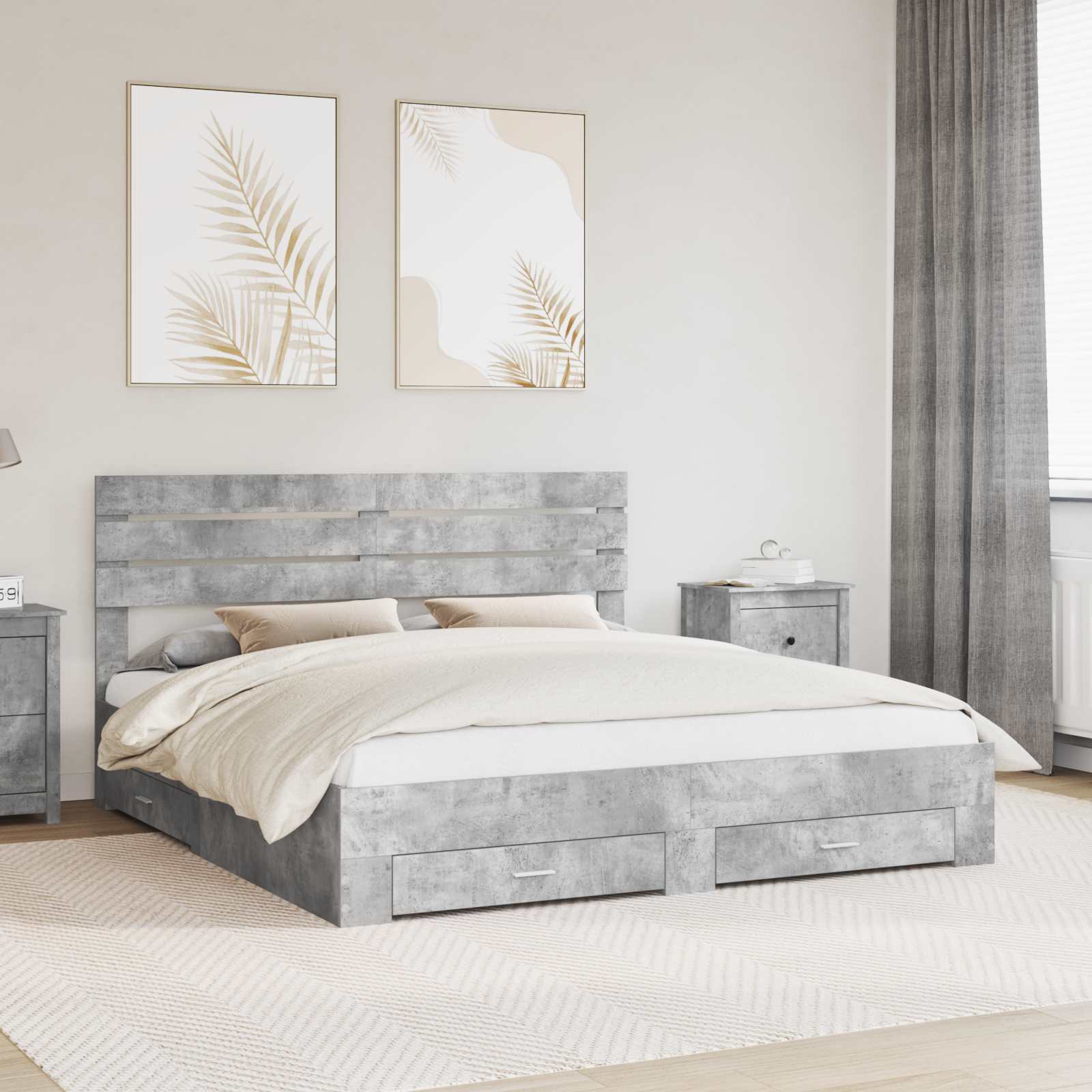 vidaXL Bed Frame Concrete Grey 180 x 200 cm Engineered Wood 1