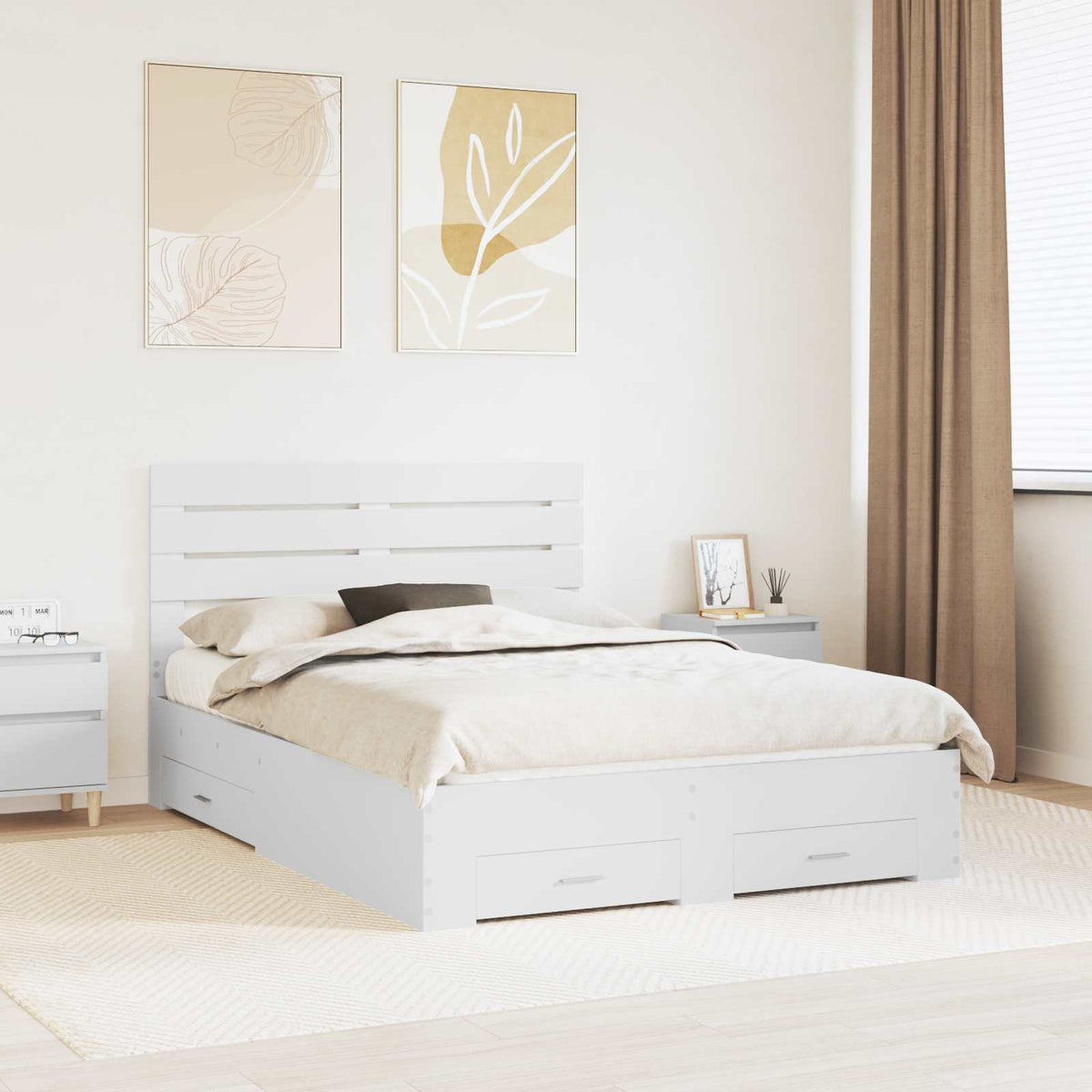 vidaXL Bed Frame with Drawer White 160 x 200 cm Engineered Wood 1