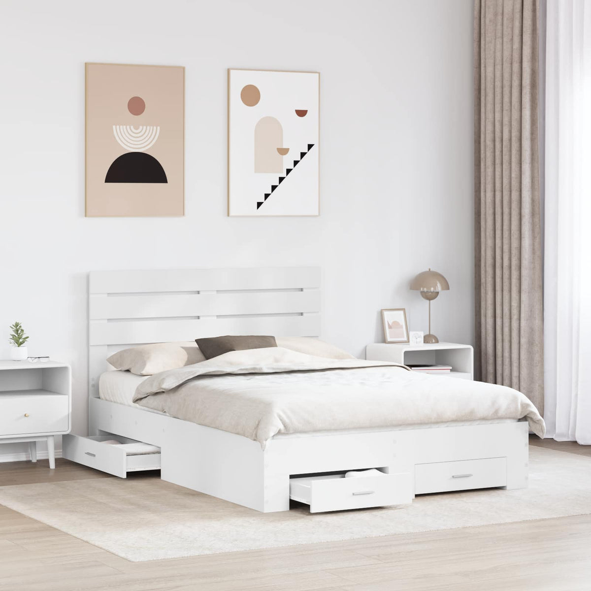 vidaXL Bed Frame with Drawer White 160 x 200 cm Engineered Wood 3