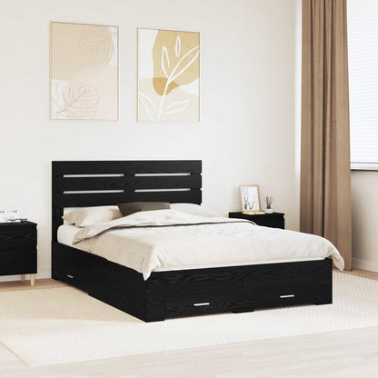 vidaXL Bed Frame with Drawer Black Oak 160 x 200 cm Engineered Wood 1