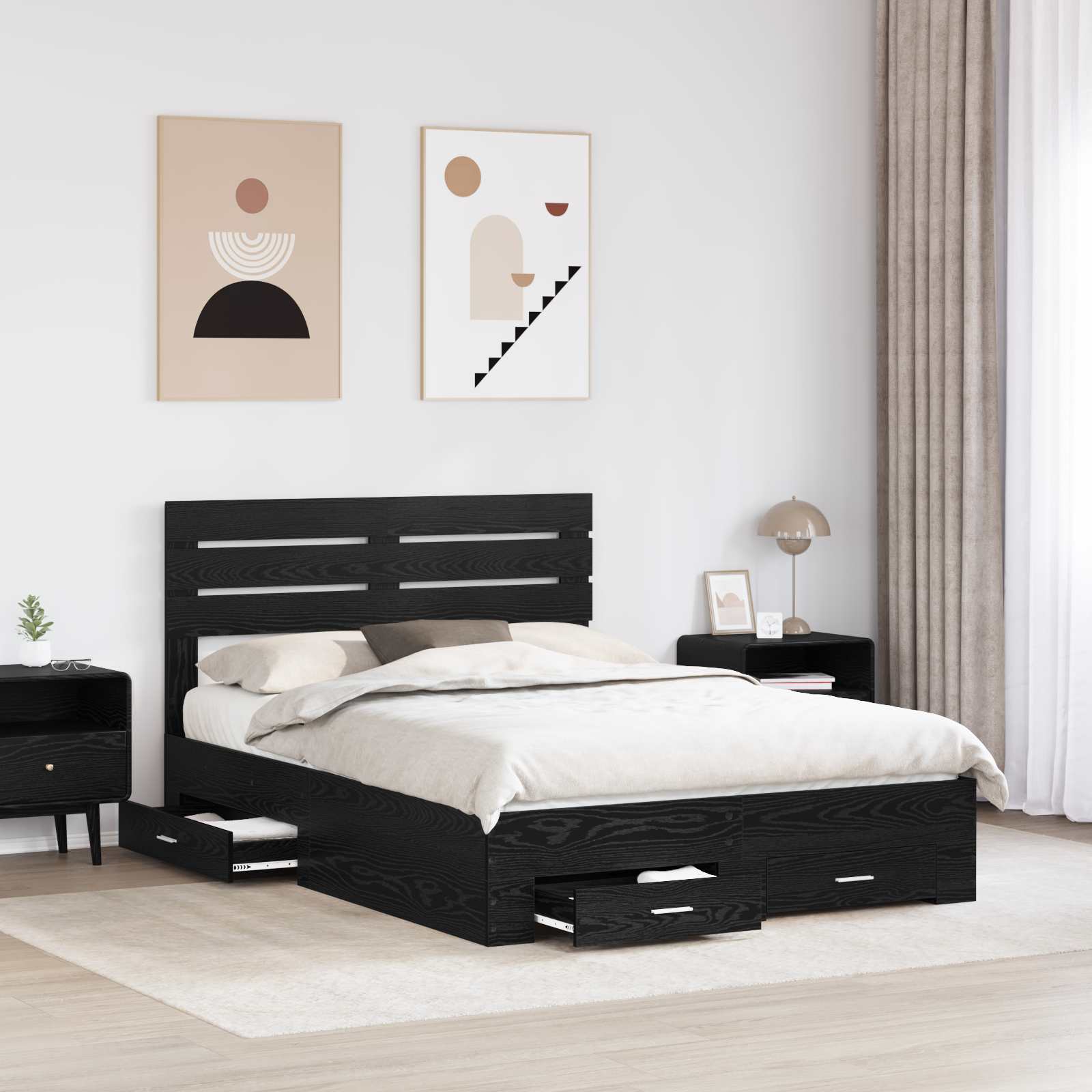 vidaXL Bed Frame with Drawer Black Oak 160 x 200 cm Engineered Wood 3
