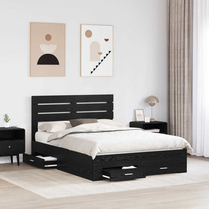 vidaXL Bed Frame with Drawer Black Oak 160 x 200 cm Engineered Wood 3