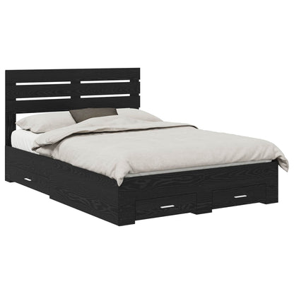 vidaXL Bed Frame with Drawer Black Oak 160 x 200 cm Engineered Wood 2