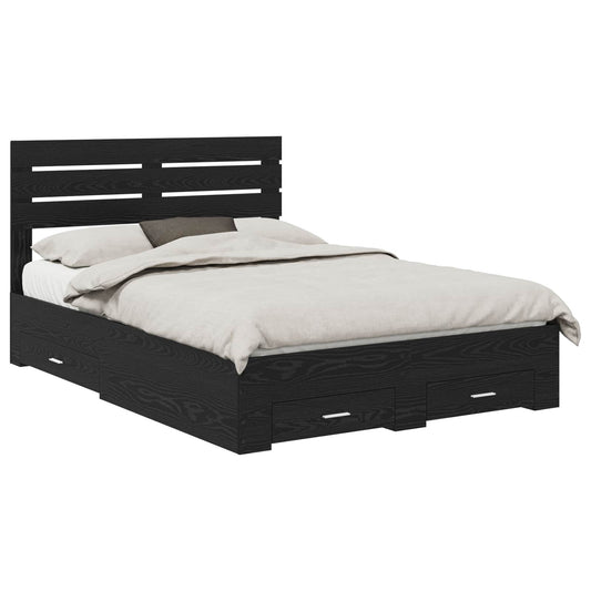 vidaXL Bed Frame with Drawer Black Oak 160 x 200 cm Engineered Wood 2