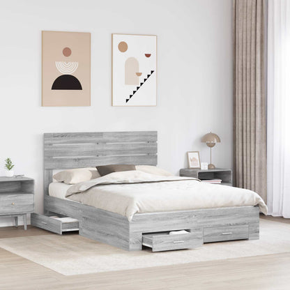 vidaXL Bed Frame with Drawer Grey Sonoma 160 x 200 cm Engineered Wood 3