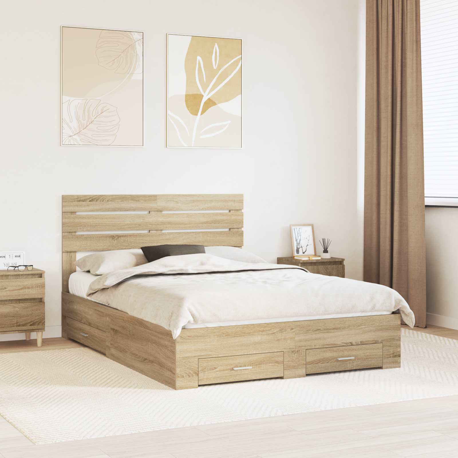 vidaXL Bed Frame with Drawer Sonoma Oak 150 x 200 cm Engineered Wood 1