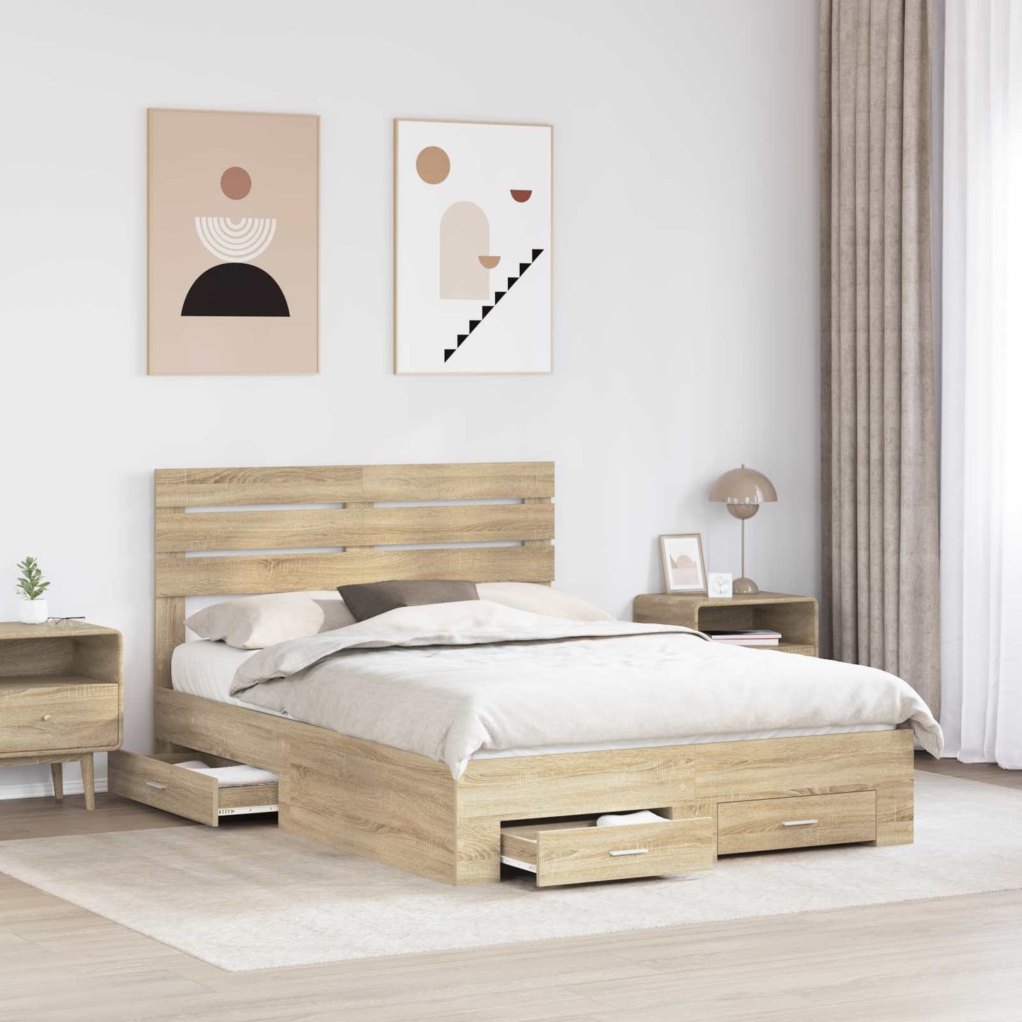 vidaXL Bed Frame with Drawer Sonoma Oak 150 x 200 cm Engineered Wood 3