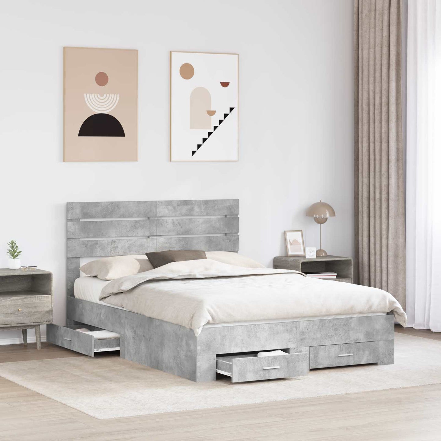 vidaXL Bed Frame Concrete Grey 150 x 200 cm Engineered Wood 3