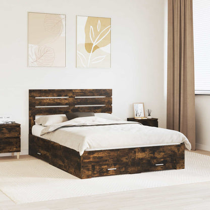 vidaXL Bed Frame with Drawer Smoked Oak 150 x 200 cm Engineered Wood 1