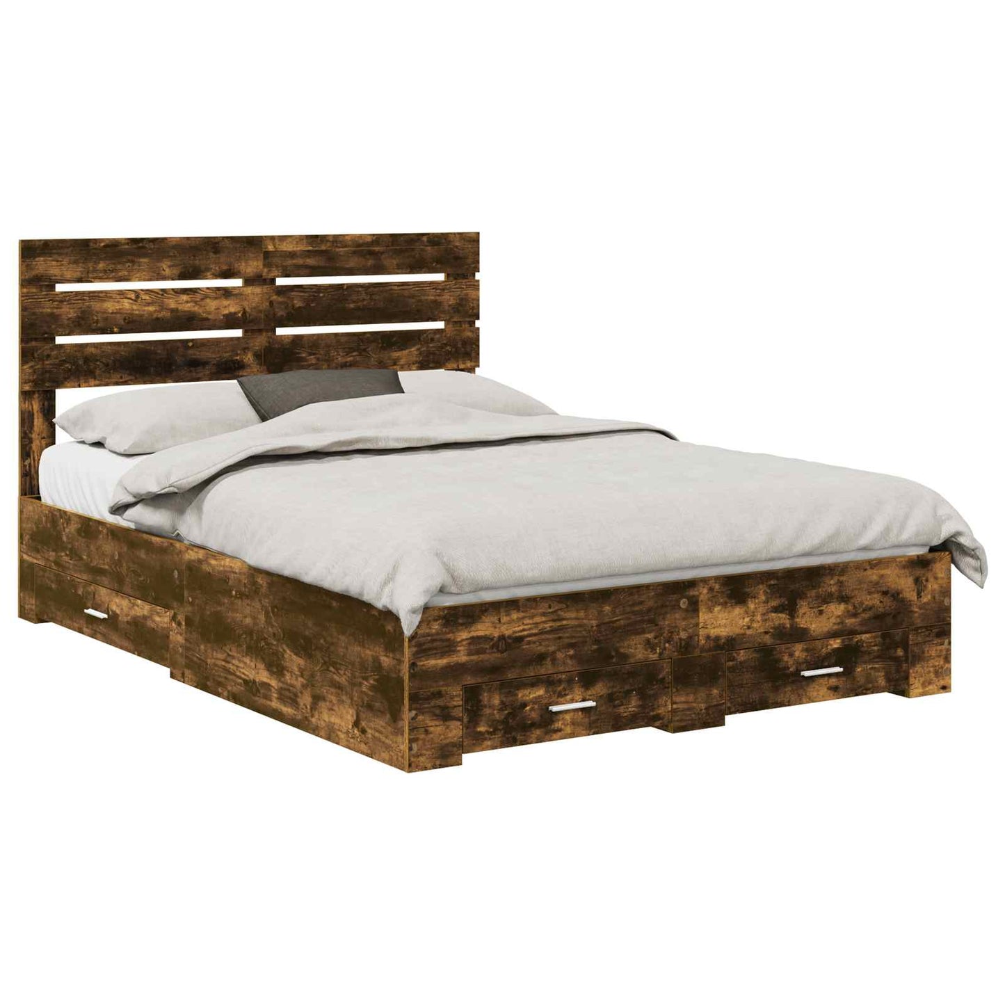 vidaXL Bed Frame with Drawer Smoked Oak 150 x 200 cm Engineered Wood 2