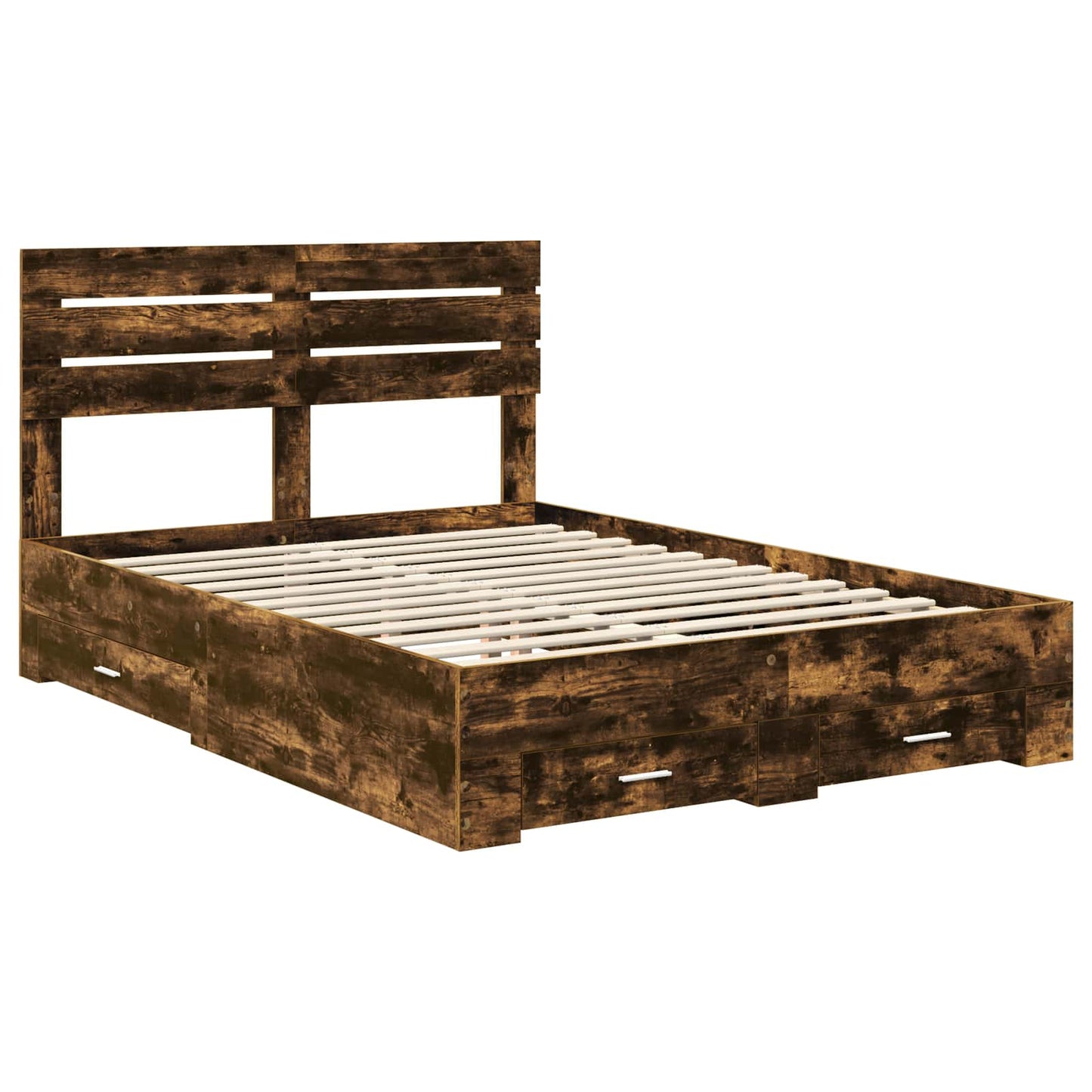 vidaXL Bed Frame with Drawer Smoked Oak 150 x 200 cm Engineered Wood 4
