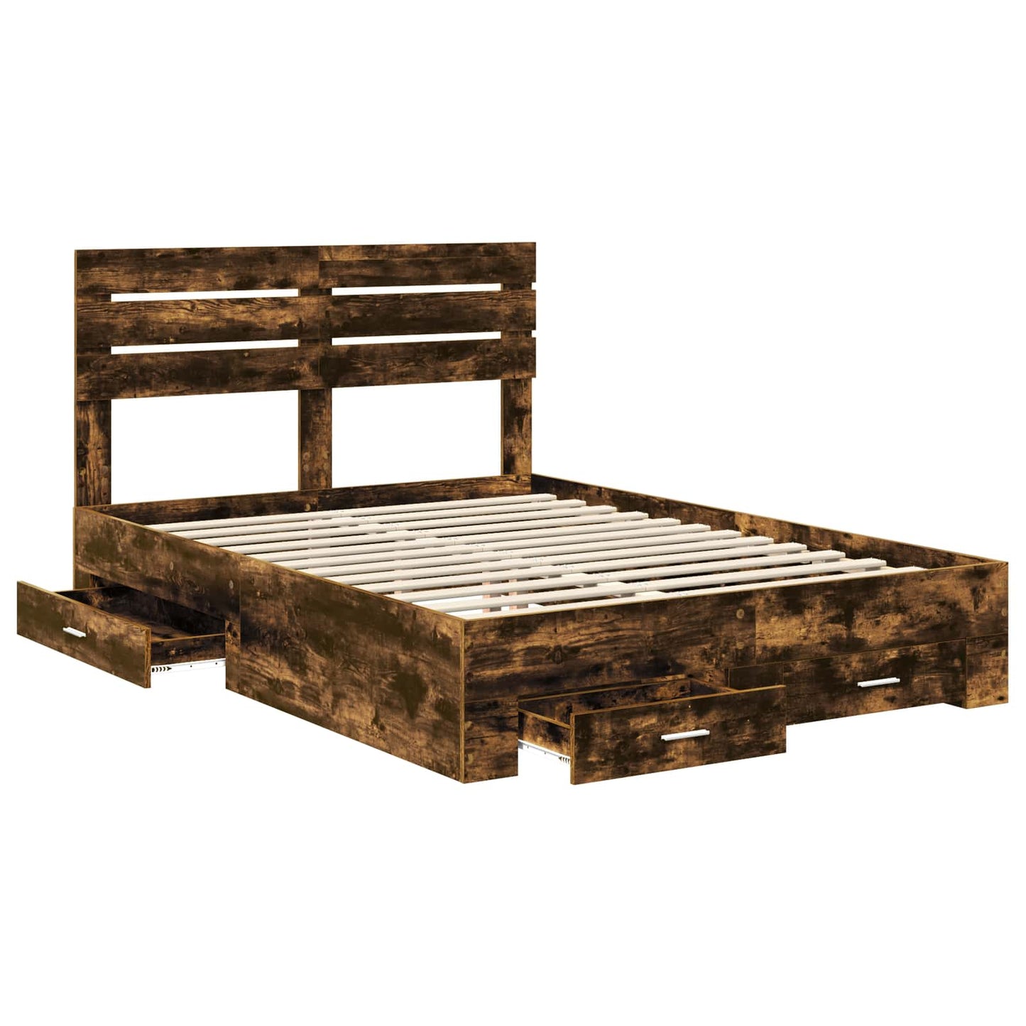 vidaXL Bed Frame with Drawer Smoked Oak 150 x 200 cm Engineered Wood 5