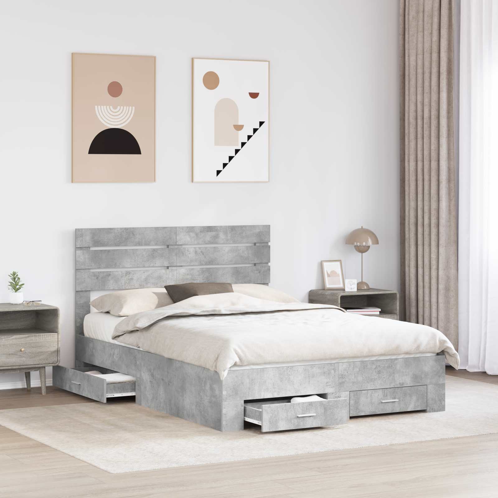 vidaXL Bed Frame Concrete Grey 140 x 190 cm Engineered Wood 3