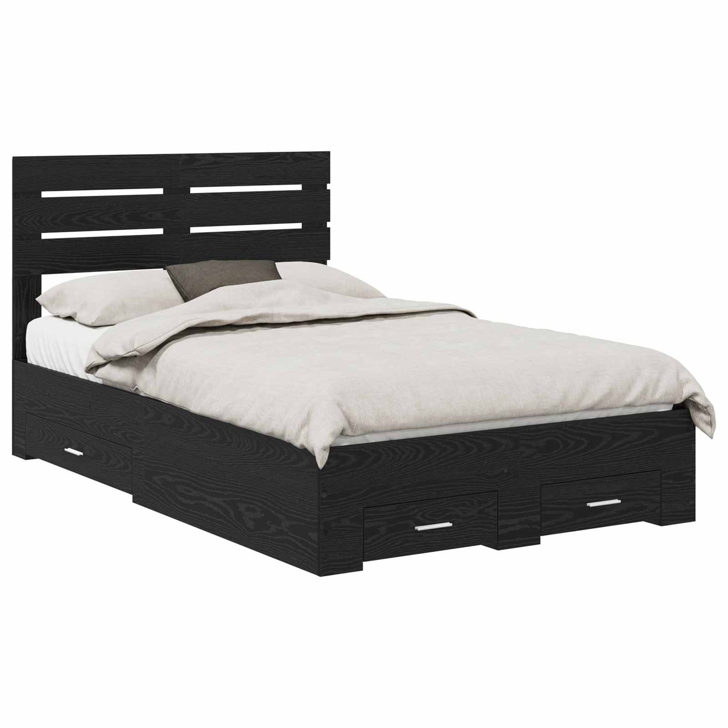 vidaXL Bed Frame with Drawer Black Oak 135 x 190 cm Engineered Wood 2