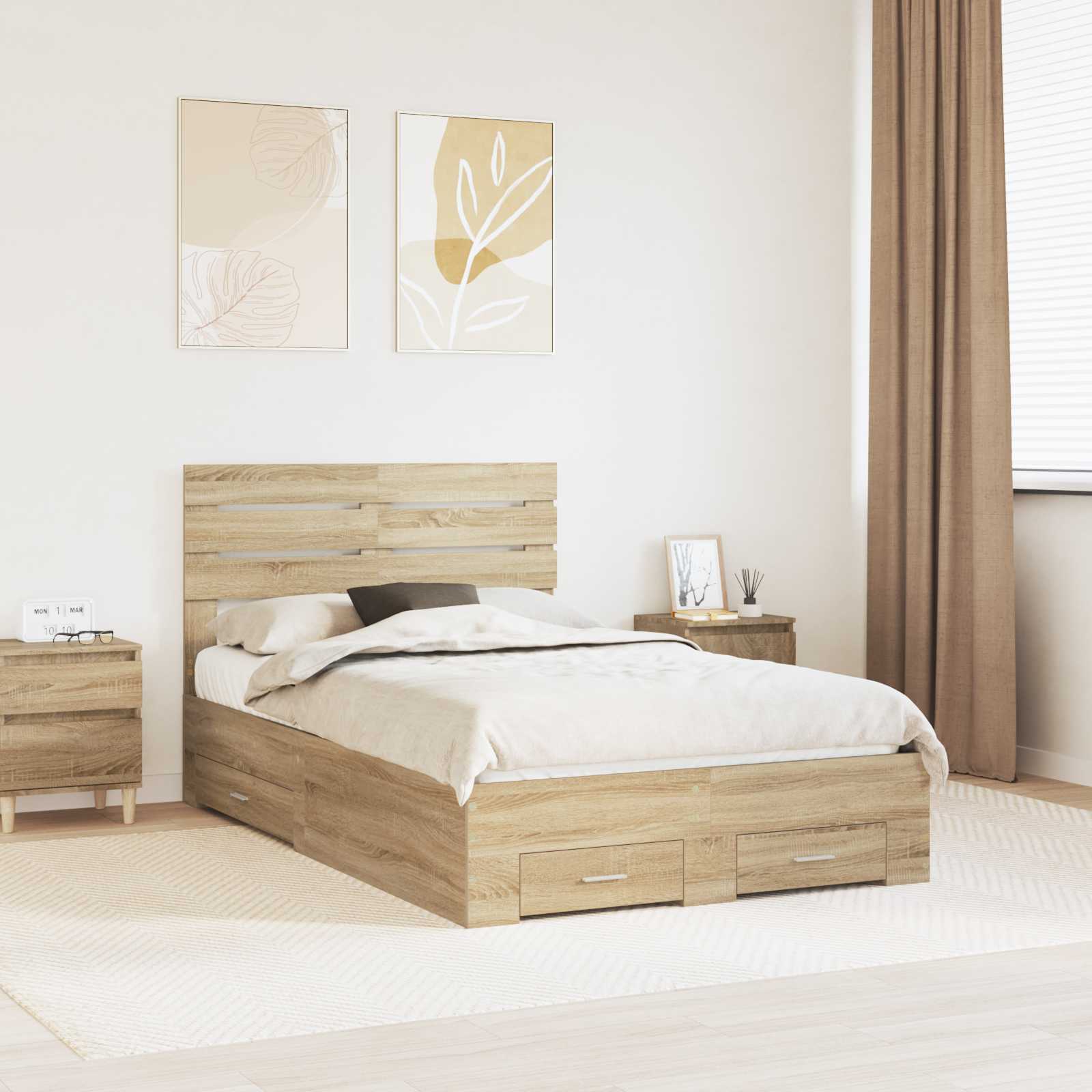 vidaXL Bed Frame with Drawer Sonoma Oak 135 x 190 cm Engineered Wood 1