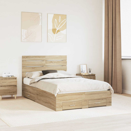vidaXL Bed Frame with Drawer Sonoma Oak 135 x 190 cm Engineered Wood 1