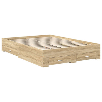 vidaXL Bed Frame with Drawer Sonoma Oak 135 x 190 cm Engineered Wood 6