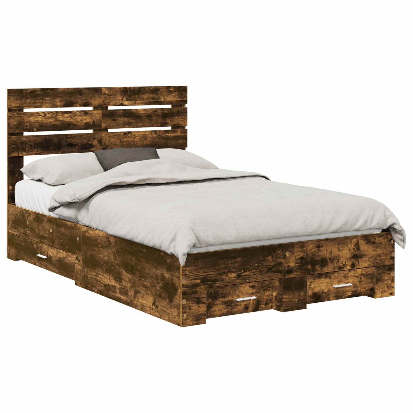 vidaXL Bed Frame with Drawer Smoked Oak 135 x 190 cm Engineered Wood 2