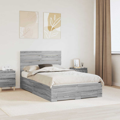 vidaXL Bed Frame with Drawer Grey Sonoma 135 x 190 cm Engineered Wood 1