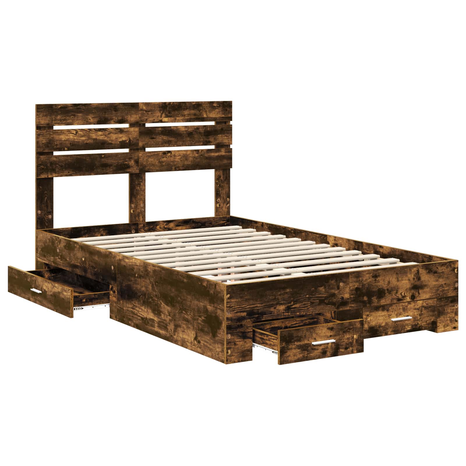 vidaXL Bed Frame with Drawer Smoked Oak 120 x 200 cm Engineered Wood 5