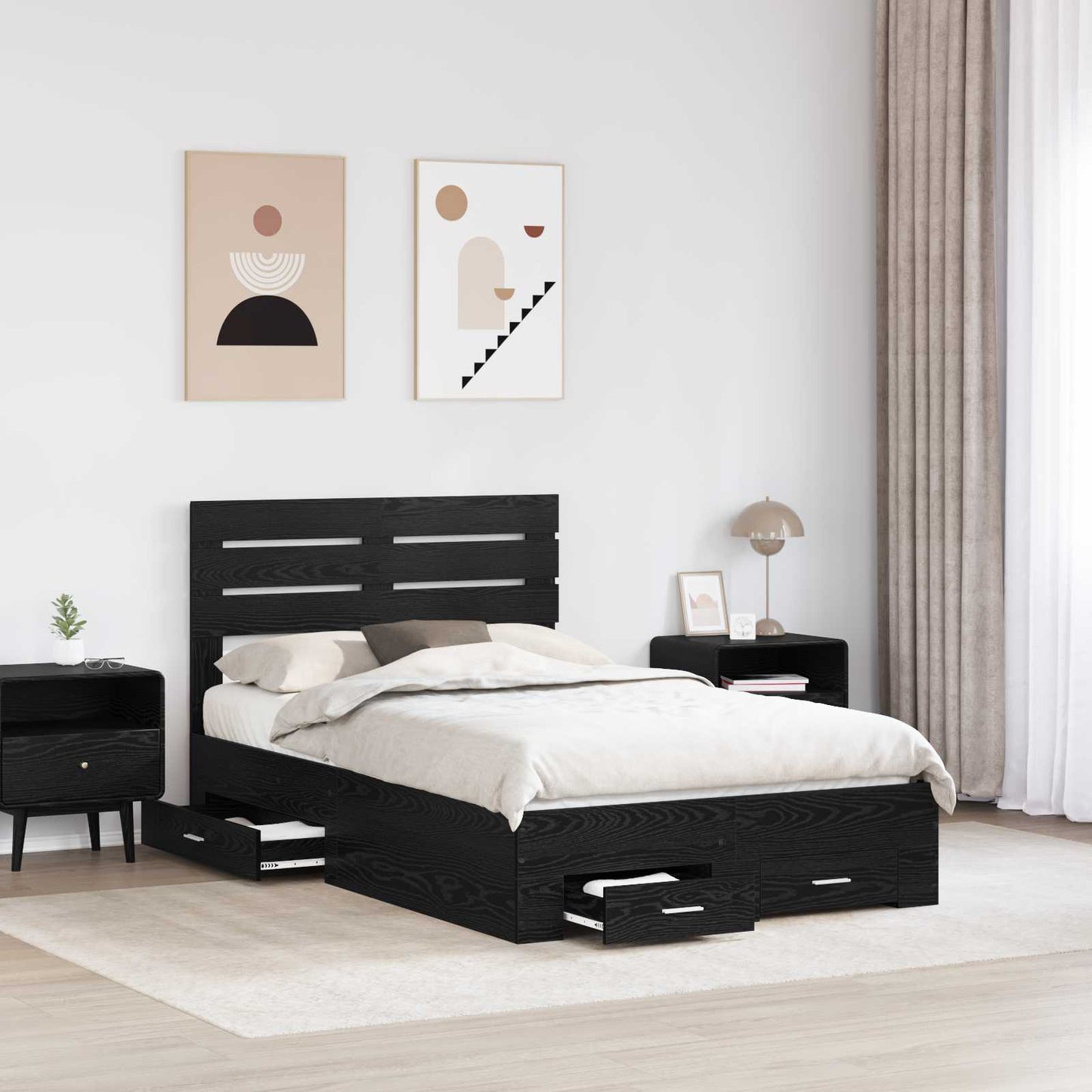 vidaXL Bed Frame with Drawer Black Oak 120 x 190 cm Engineered Wood 3