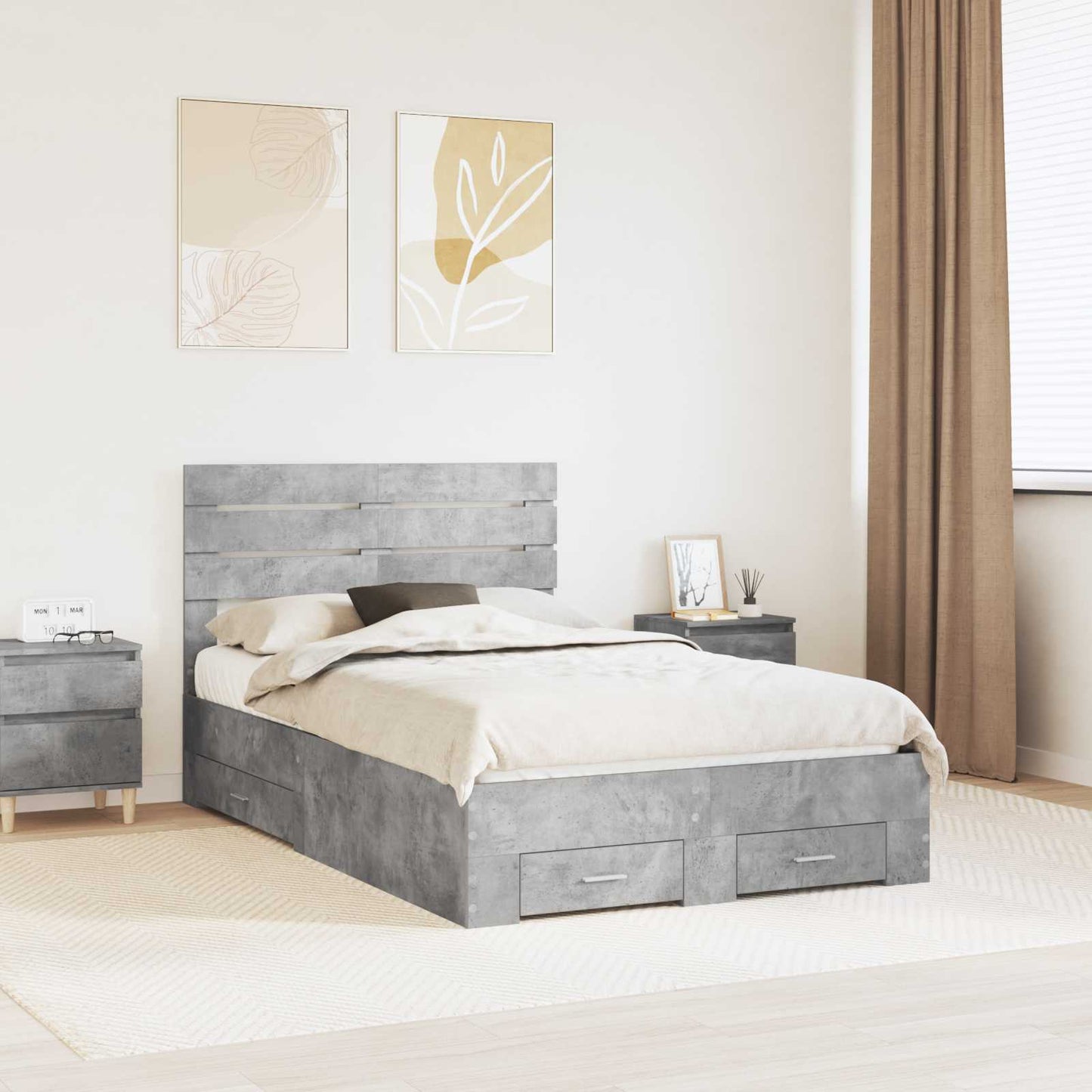 vidaXL Bed Frame Concrete Grey 120 x 190 cm Engineered Wood 1