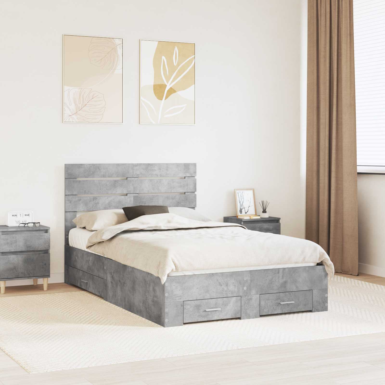vidaXL Bed Frame Concrete Grey 120 x 190 cm Engineered Wood 1