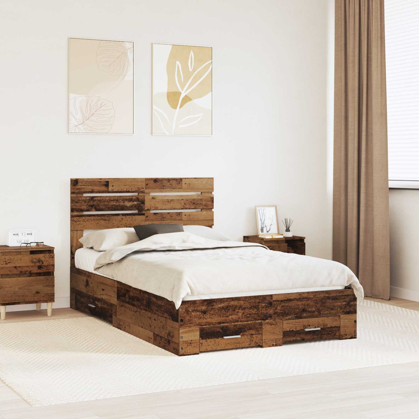 vidaXL Bed Frame with Drawer Old Wood 120 x 190 cm Engineered Wood 1