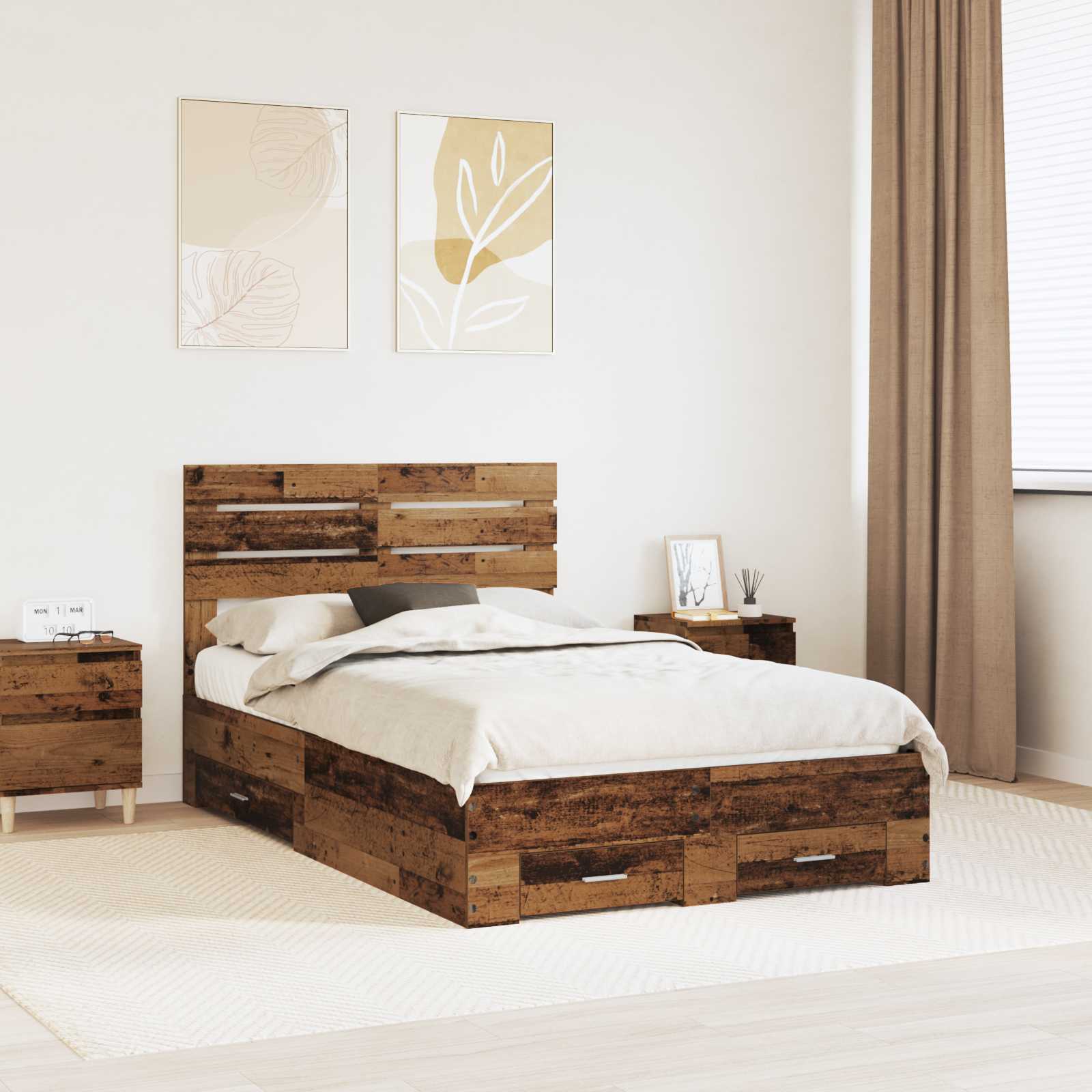 vidaXL Bed Frame with Drawer Old Wood 120 x 190 cm Engineered Wood 1