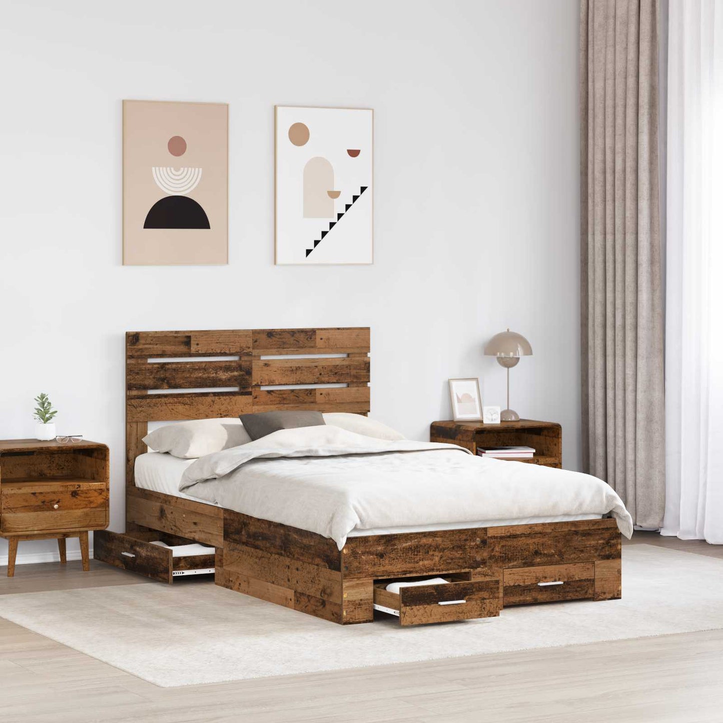 vidaXL Bed Frame with Drawer Old Wood 120 x 190 cm Engineered Wood 3