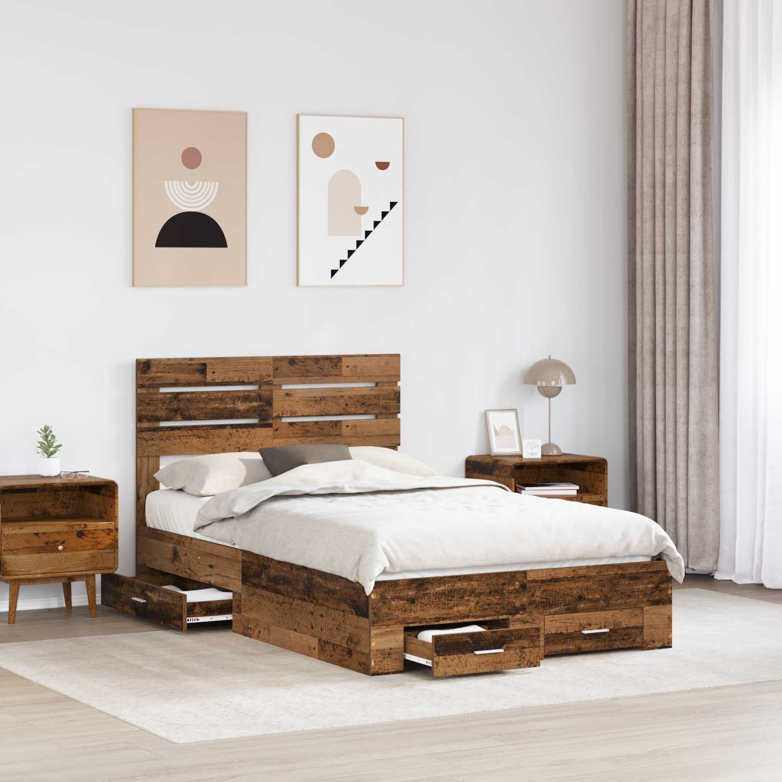 vidaXL Bed Frame with Drawer Old Wood 120 x 190 cm Engineered Wood 3