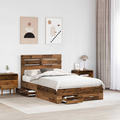 vidaXL Bed Frame with Drawer Old Wood 120 x 190 cm Engineered Wood 3