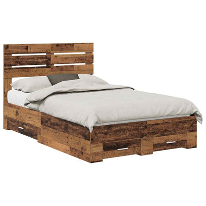 vidaXL Bed Frame with Drawer Old Wood 120 x 190 cm Engineered Wood 2