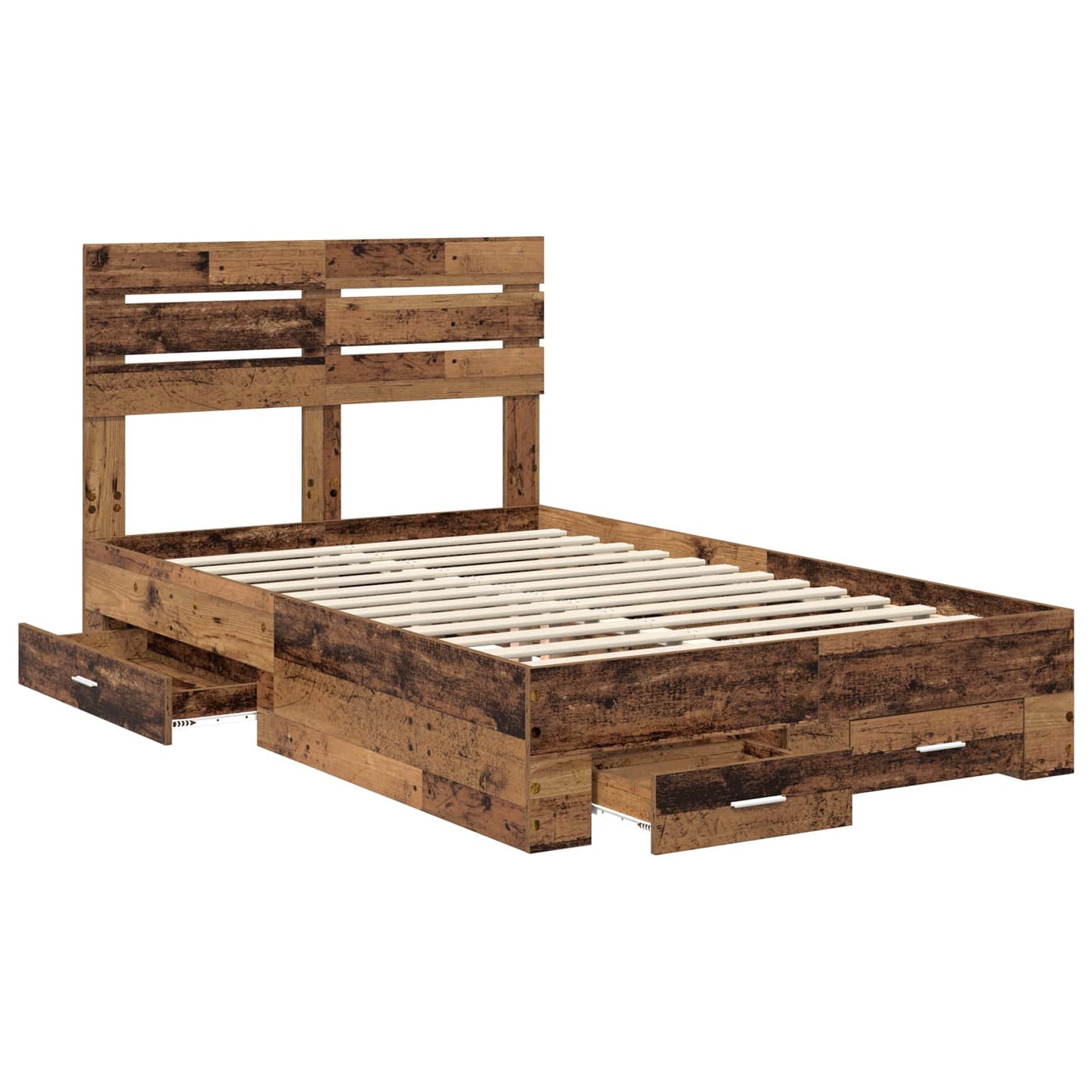 vidaXL Bed Frame with Drawer Old Wood 120 x 190 cm Engineered Wood 5