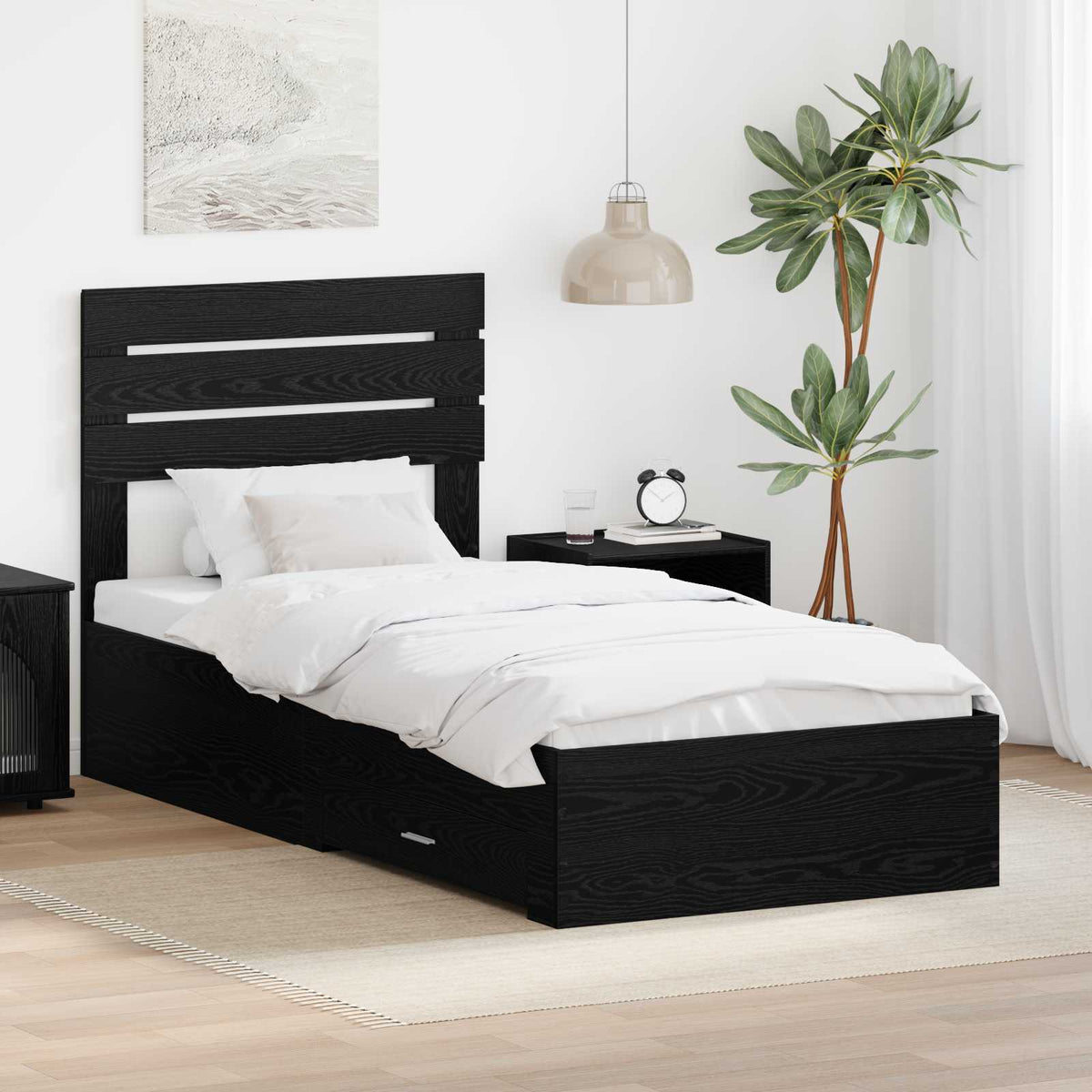 vidaXL Bed Frame with Drawer Engineered Wood Length 200 cm Black oak