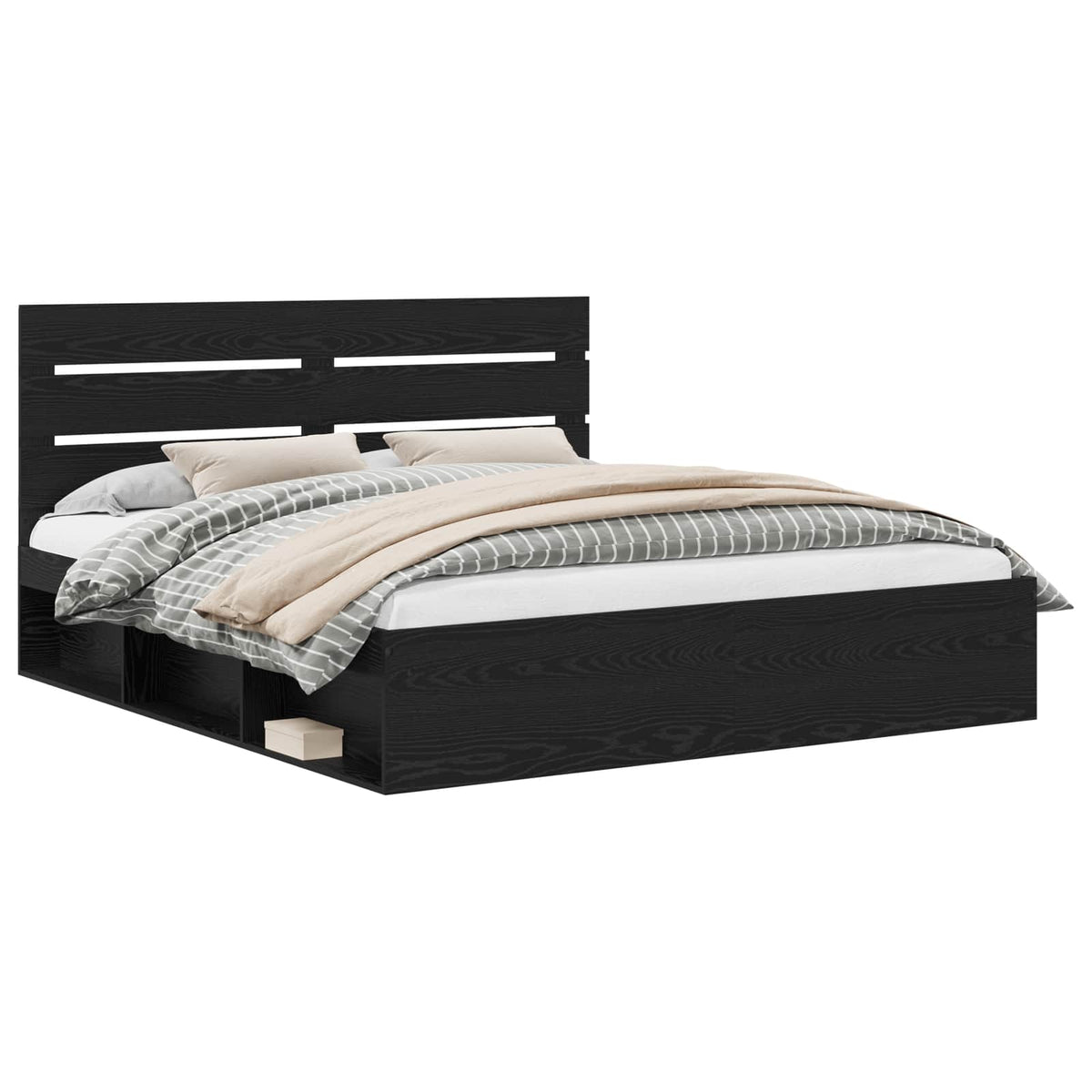 vidaXL Bed Frame with Headboard Black 200 x 200 cm Solid Pine Wood 2