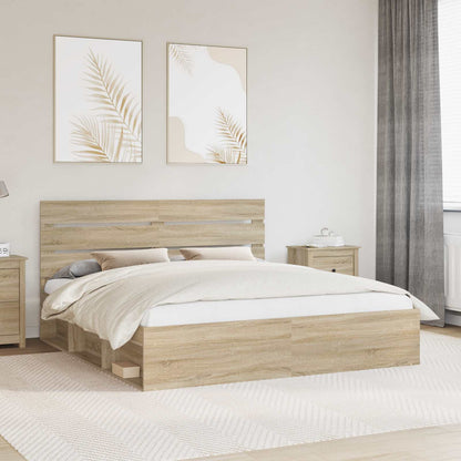 vidaXL Bed Frame with Headboard Sonoma 200 x 200 cm Solid Pine Wood 1