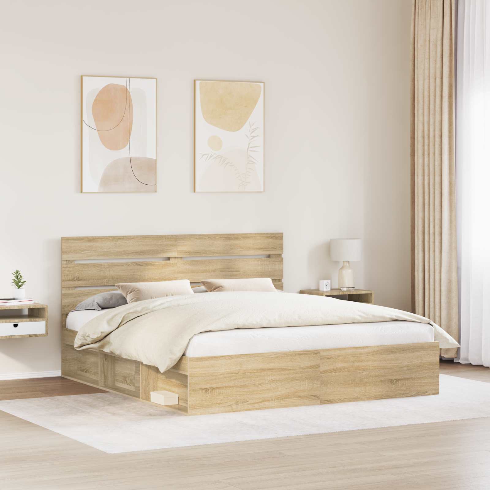 vidaXL Bed Frame with Headboard Sonoma 200 x 200 cm Solid Pine Wood 3