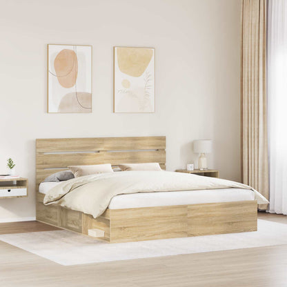 vidaXL Bed Frame with Headboard Sonoma 200 x 200 cm Solid Pine Wood 3