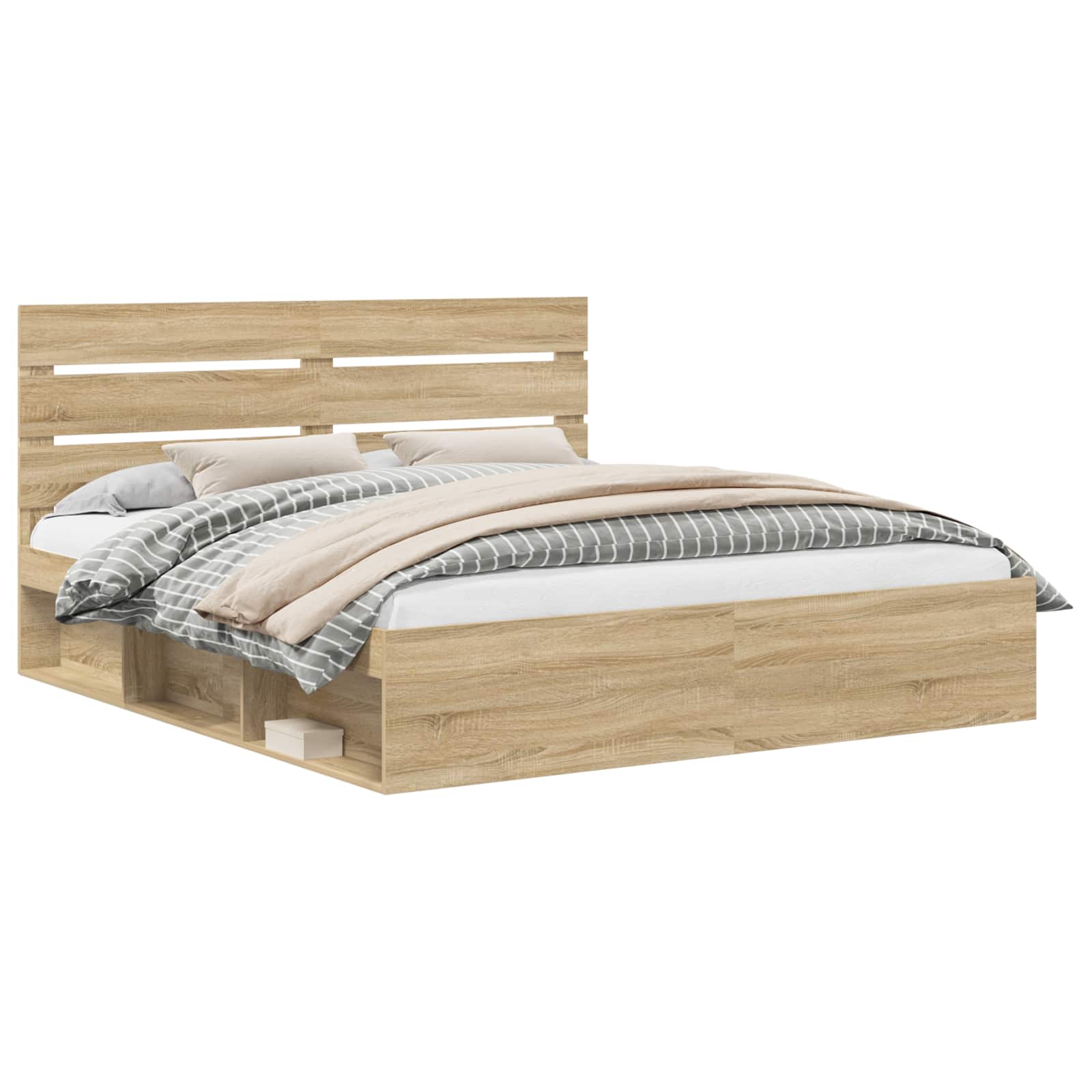 vidaXL Bed Frame with Headboard Sonoma 200 x 200 cm Solid Pine Wood 2