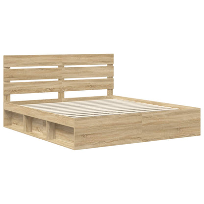 vidaXL Bed Frame with Headboard Sonoma 200 x 200 cm Solid Pine Wood 4