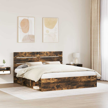 vidaXL Bed Frame Smoked Oak 200 x 200 cm Solid Pine Wood 3