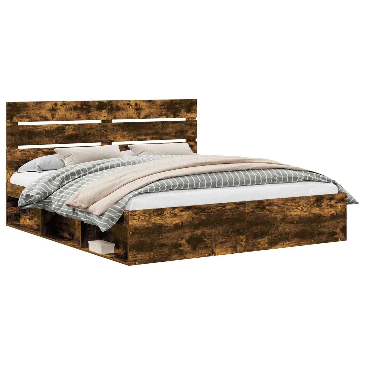 vidaXL Bed Frame Smoked Oak 200 x 200 cm Solid Pine Wood 2
