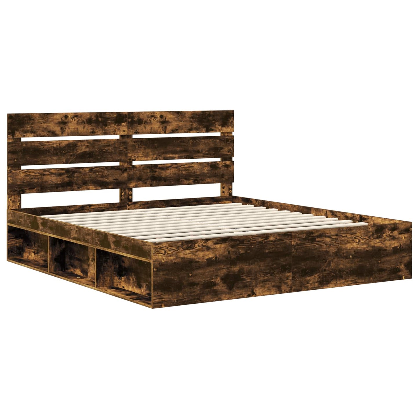 vidaXL Bed Frame Smoked Oak 200 x 200 cm Solid Pine Wood 4